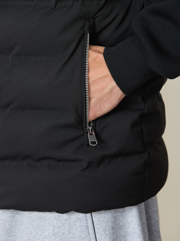 Black Quilted Hybrid Hooded Jacket - Image 8 of 8 Black Quilted Hybrid Hooded Jacket - Image 8 of 8