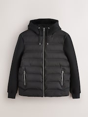 Black Quilted Hybrid Hooded Jacket - Image 9 of 13