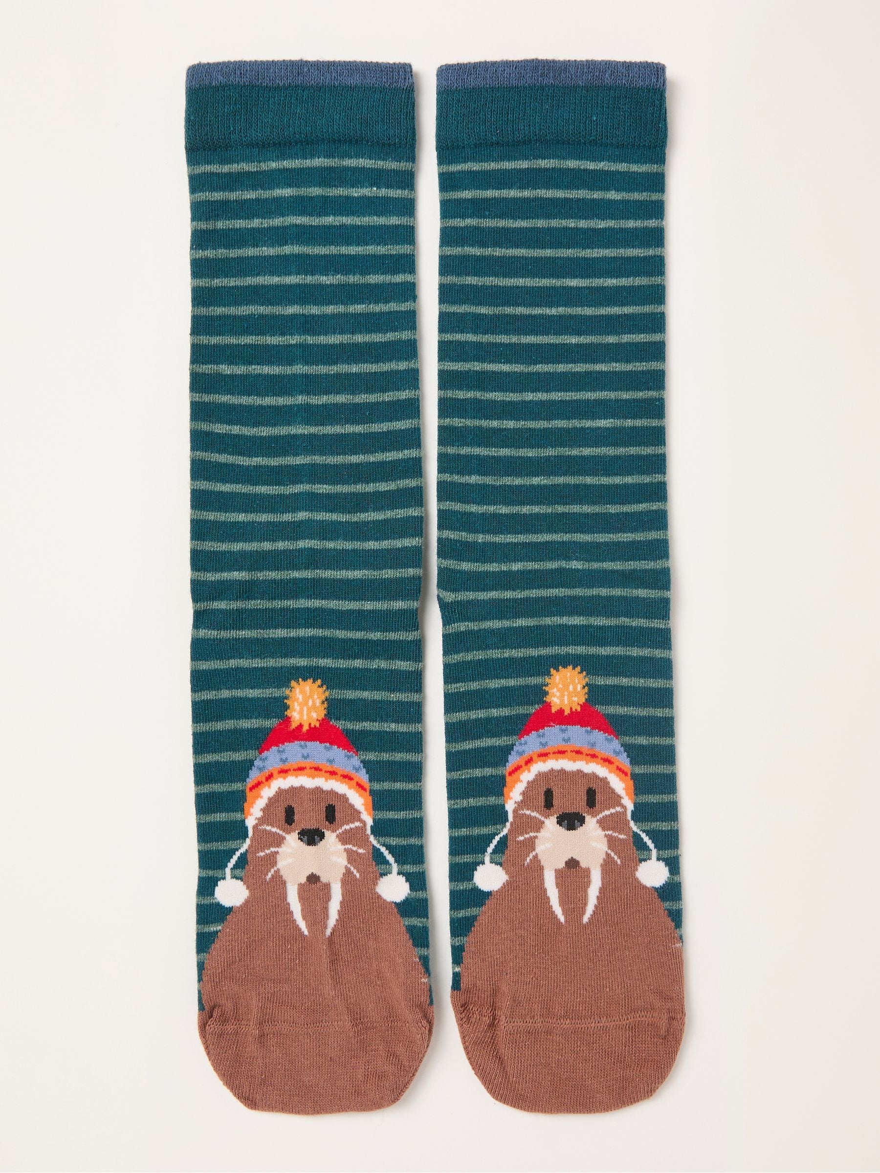 Fat Face Men's Teal Blue Fatface Christmas Walrus Socks