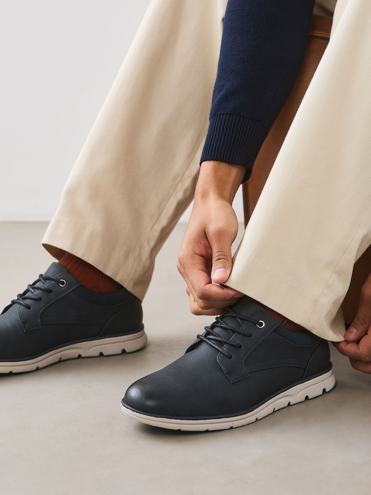 Navy Comfort Wedge Derby Shoes - Image 2 of 7 Navy Comfort Wedge Derby Shoes - Image 2 of 7