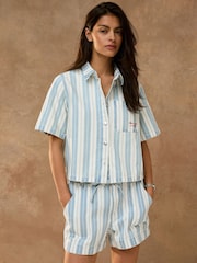 Listra azul/branca - Camisa jeans de manga curta - Imagem 1 de 5