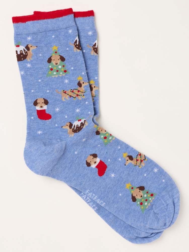 FatFace Blue Christmas Dogs Socks - Image 1 of 2