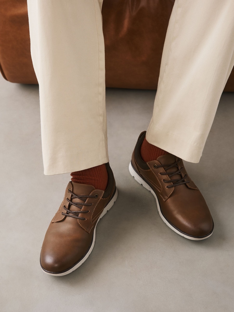 Tan Brown Comfort Wedge Derby Shoes - Image 2 of 7 Tan Brown Comfort Wedge Derby Shoes - Image 2 of 7