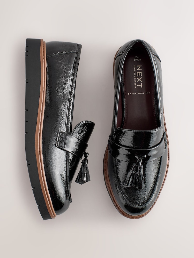 Black Wide Fit Forever Comfort® Chunky Tassle Loafers - Image 1 of 6