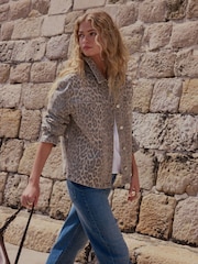 Leopard Print Boxy Denim Jacket - Image 1 of 8