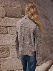 Leopard Print Boxy Denim Jacket - Image 4 of 8