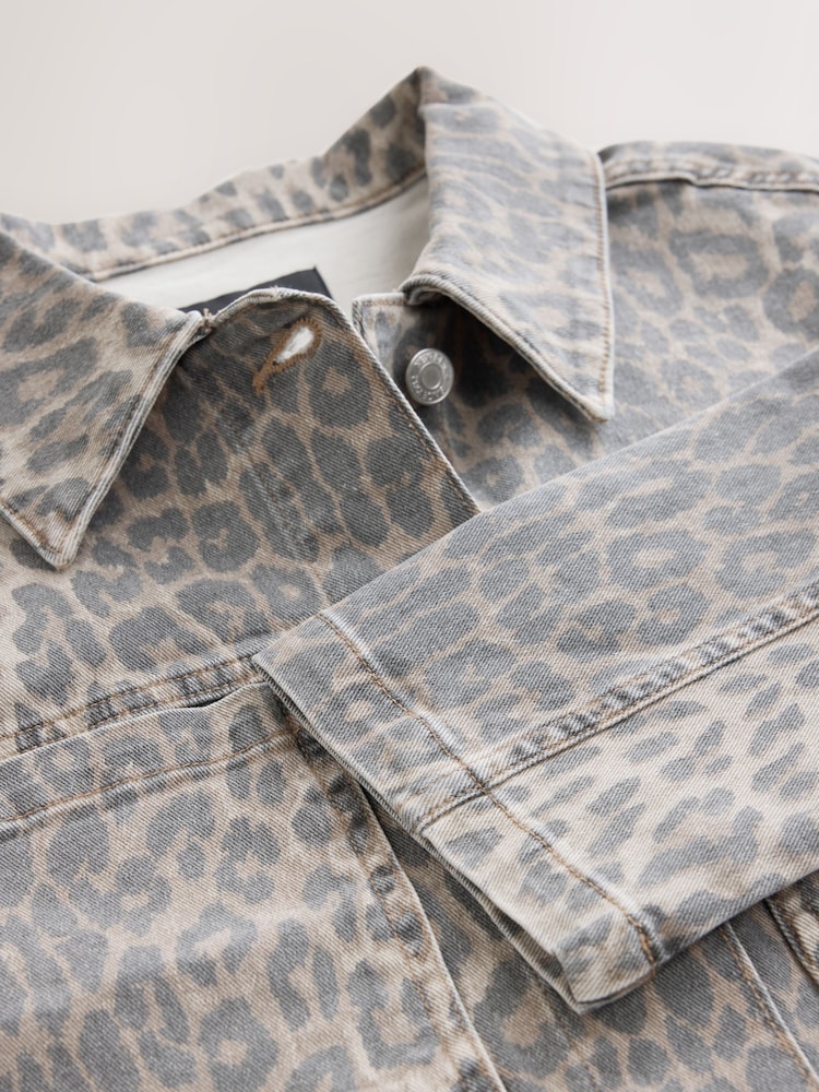 Leopard Print Boxy Denim Jacket - Image 8 of 8 Leopard Print Boxy Denim Jacket - Image 8 of 8