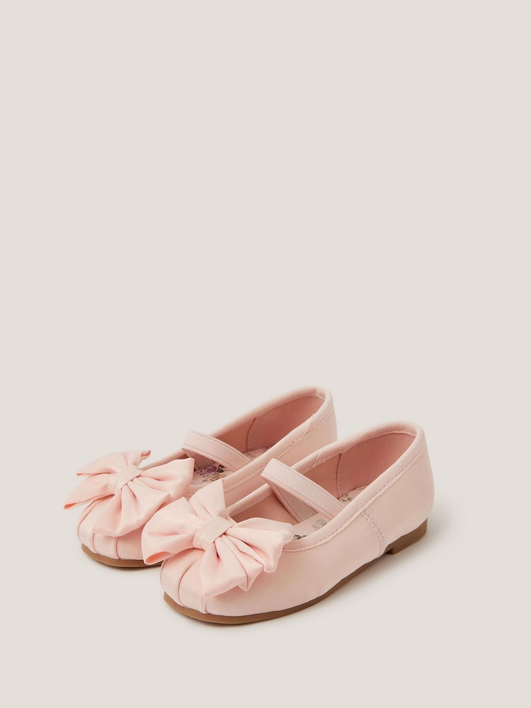 Monsoon Pink Baby Bow Satin Walker Shoes - Image 1 of 3 Monsoon Pink Baby Bow Satin Walker Shoes - Image 1 of 3