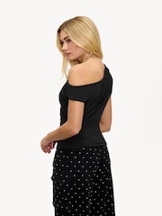 LOAVIES Flowers Of Forever Drape Off Shoulder Black Top - Image 3 of 5