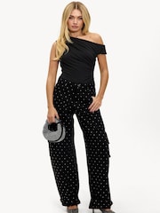LOAVIES Flowers Of Forever Drape Off Shoulder Black Top - Image 5 of 5