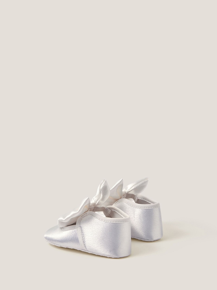Monsoon Cream Baby Satin Bow Headband & Booties Set - Image 2 of 3
