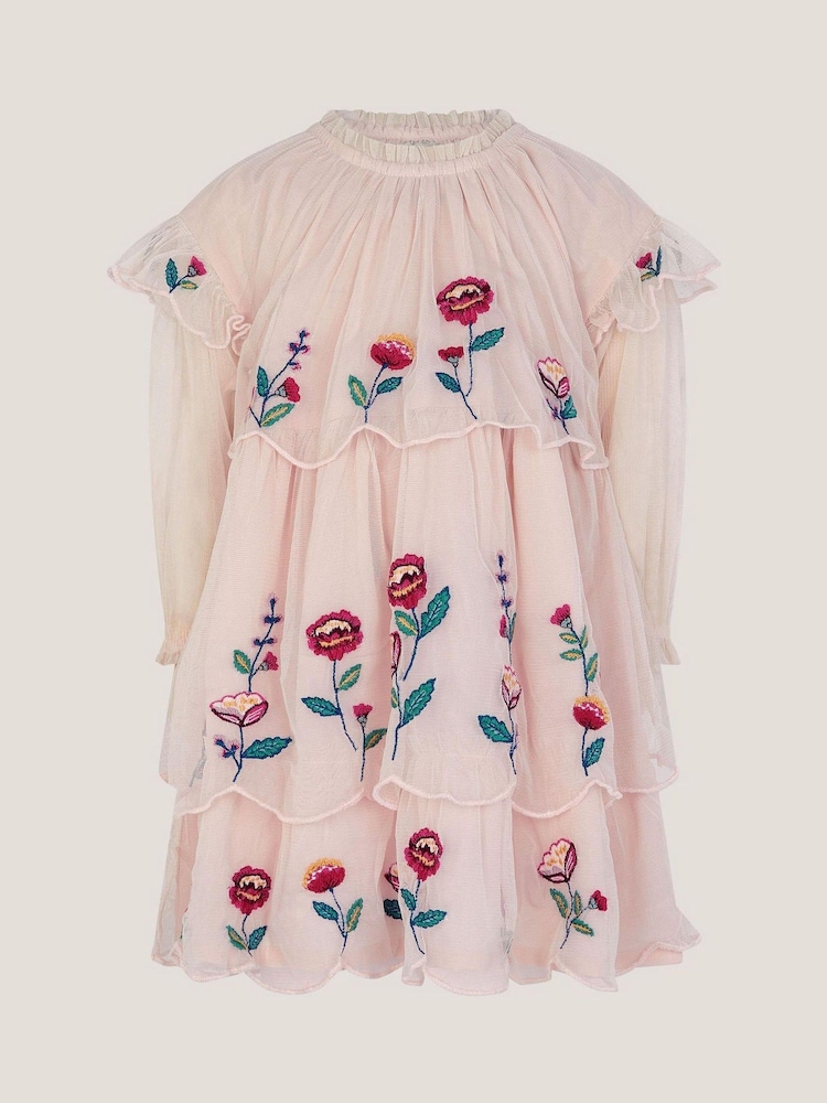 Monsoon Baby Floral Embroidered Scallop Tier Dress - תמונה 1 מתוך 3 Monsoon Baby Floral Embroidered Scallop Tier Dress - תמונה 1 מתוך 3
