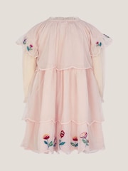 Monsoon Pink Baby Floral Embroidered Scallop Tier Dress - Image 2 of 3