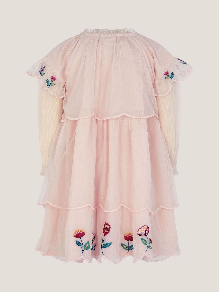 Monsoon Baby Floral Embroidered Scallop Tier Dress - תמונה 2 מתוך 3 Monsoon Baby Floral Embroidered Scallop Tier Dress - תמונה 2 מתוך 3
