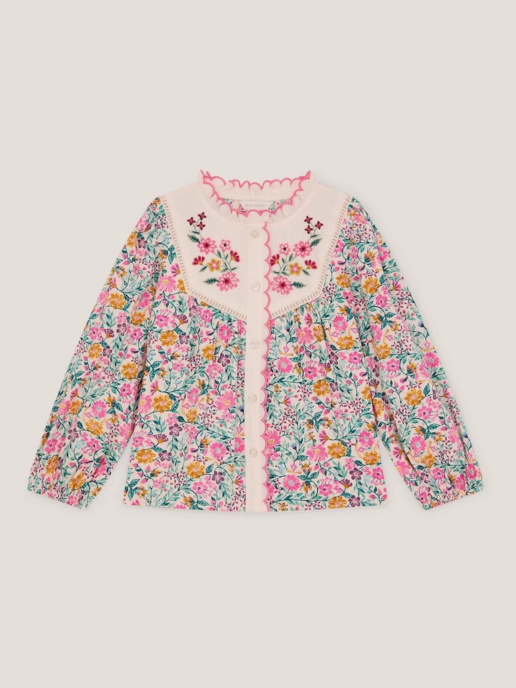 Monsoon blouse met Bloemenprint en geschulpte kraag - Afbeelding 2 van 4