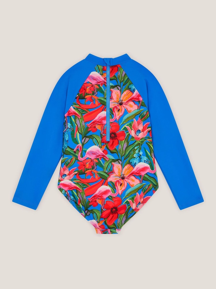 Monsoon Blue Tropical UPF50+ Long Sleeve Swimsuit - Image 2 of 3