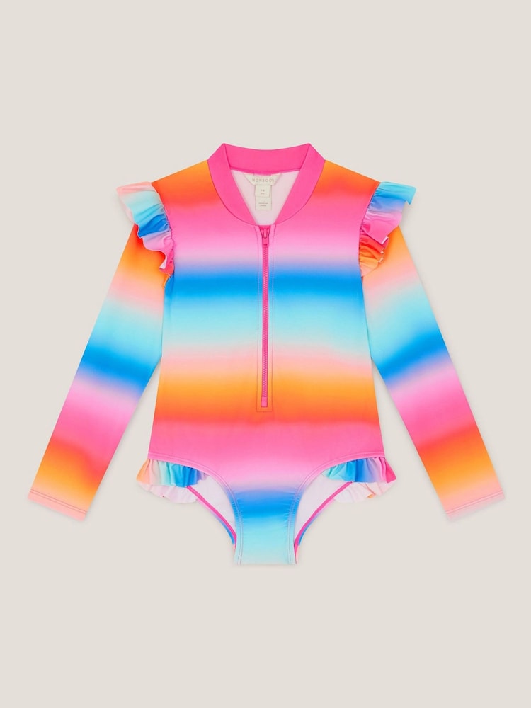 Monsoon Pink Rainbow UPF50+ Long Sleeve Swimsuit - Image 1 of 3