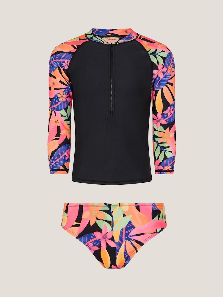 Monsoon Black Tropical Floral UPF50+ Rash Vest & Briefs Set - Image 1 of 3 Monsoon Black Tropical Floral UPF50+ Rash Vest & Briefs Set - Image 1 of 3
