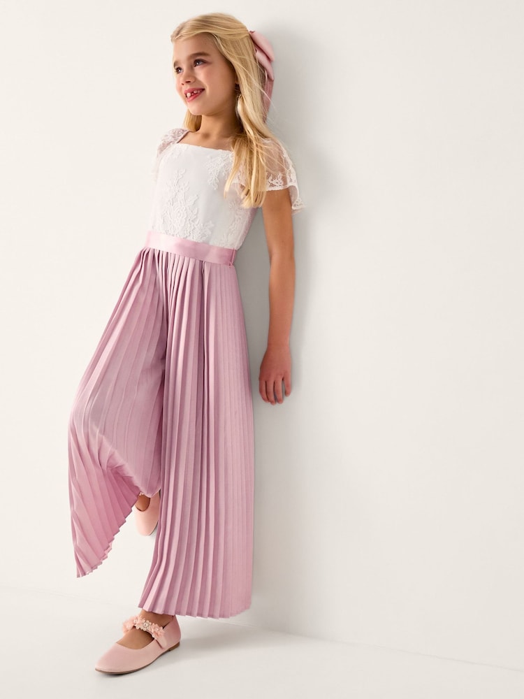 Monsoon Pink Lace Pleated Jumpsuit - Image 1 of 1 Monsoon Pink Lace Pleated Jumpsuit - Image 1 of 1