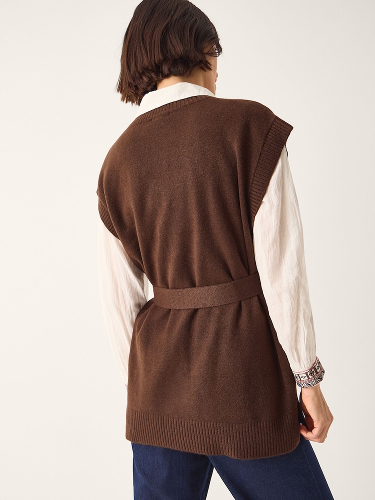 Monsoon Brown Cohen Tie Waist Cable Knit Vest - Image 2 of 6 Monsoon Brown Cohen Tie Waist Cable Knit Vest - Image 2 of 6