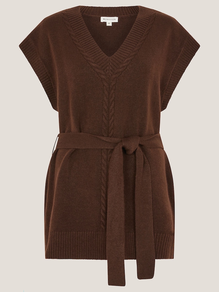 Monsoon Brown Cohen Tie Waist Cable Knit Vest - Image 6 of 6 Monsoon Brown Cohen Tie Waist Cable Knit Vest - Image 6 of 6