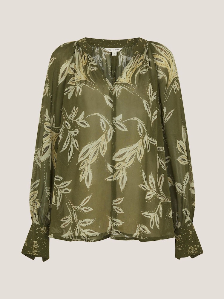 Monsoon Green Leona Leaf Print Blouse - Image 6 of 6
