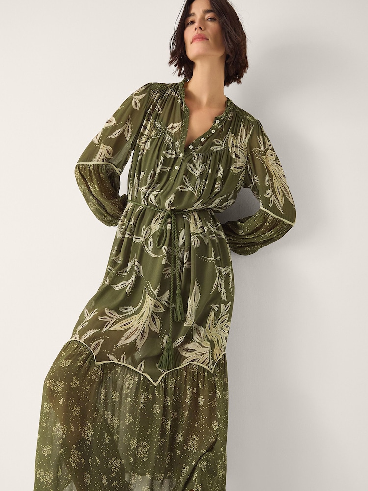 Monsoon Green Leona Print Long Sleeve Midi Dress - Image 1 of 5 Monsoon Green Leona Print Long Sleeve Midi Dress - Image 1 of 5