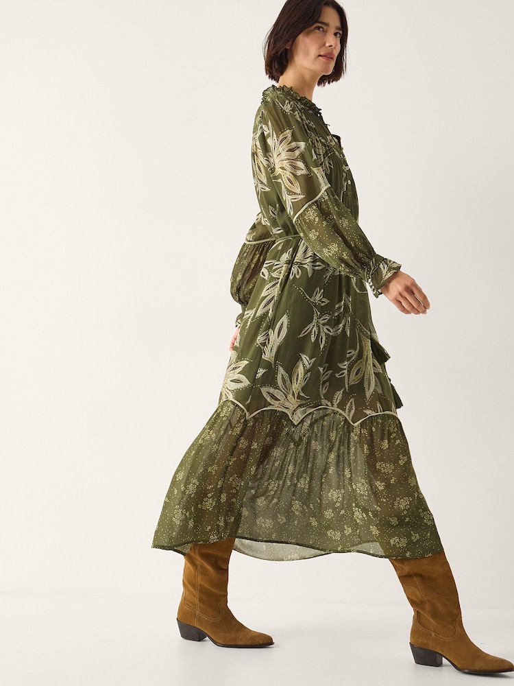 Monsoon Green Leona Print Long Sleeve Midi Dress - Image 2 of 5 Monsoon Green Leona Print Long Sleeve Midi Dress - Image 2 of 5