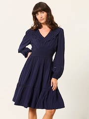 FatFace Pippa Navy Jacquard Dress - Image 1 of 6