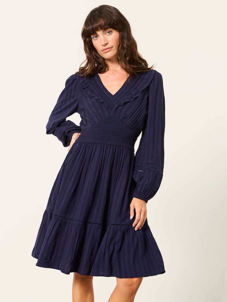 FatFace Pippa Navy Jacquard Dress - Image 1 of 6
