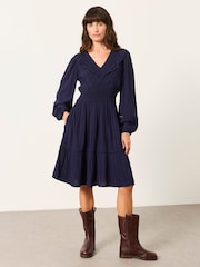 FatFace Pippa Navy Jacquard Dress - Image 4 of 6