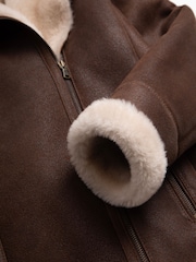 Lakeland Leather Brown Armboth Shearling Asymmetric Zip Aviator Jacket - Image 11 of 16