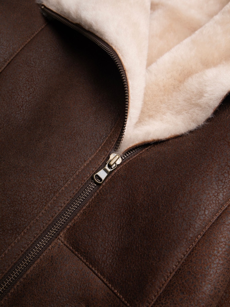 Lakeland Leather Brown Armboth Shearling Asymmetric Zip Aviator Jacket - Image 16 of 16 Lakeland Leather Brown Armboth Shearling Asymmetric Zip Aviator Jacket - Image 16 of 16