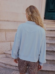 Blue Popper Neck Washed Rugby Sweat Top - Image 4 of 5