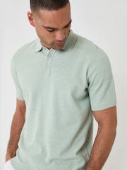 Threadbare Green Moss Stitch Knitted Polo Shirt - Image 1 of 5