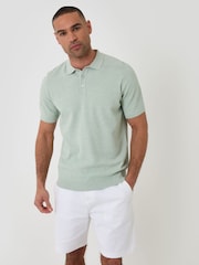 Threadbare Green Moss Stitch Knitted Polo Shirt - Image 2 of 5