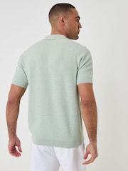 Threadbare Green Moss Stitch Knitted Polo Shirt - Image 4 of 5