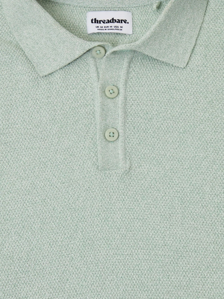 Threadbare Green Moss Stitch Knitted Polo Shirt - Image 5 of 5
