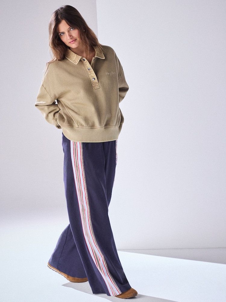 Green Popper Neck Washed Rugby Sweat Top - Image 2 of 5