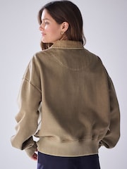 Green Popper Neck Washed Rugby Sweat Top - Image 4 of 5