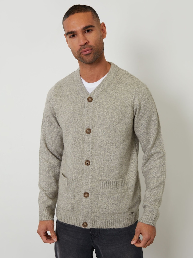 Threadbare Grey Knitted Button Up Patch Pocket Cardigan - Image 1 of 4
