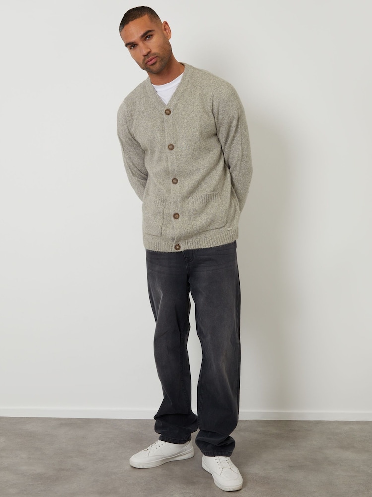 Threadbare Grey Knitted Button Up Patch Pocket Cardigan - Image 4 of 4