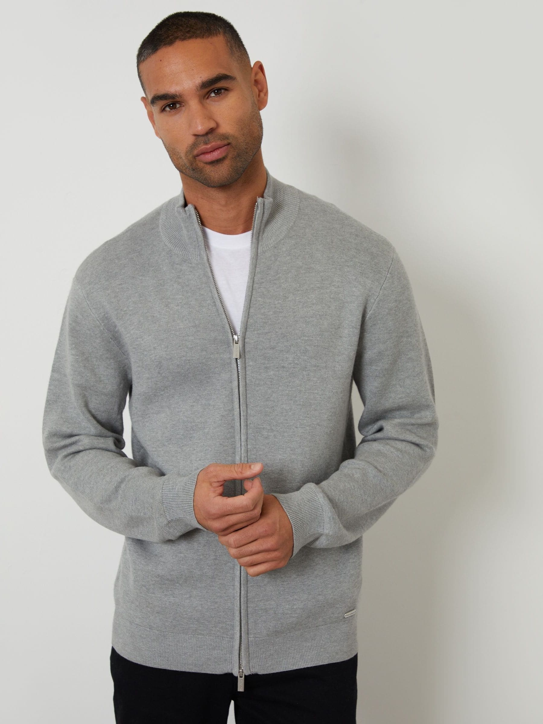 Buy Threadbare Light Grey Zip-Through Funnel Neck Knitted Cardigan