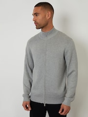 Threadbare Light Grey Zip-Through Funnel Neck Knitted Cardigan - Image 1 of 5