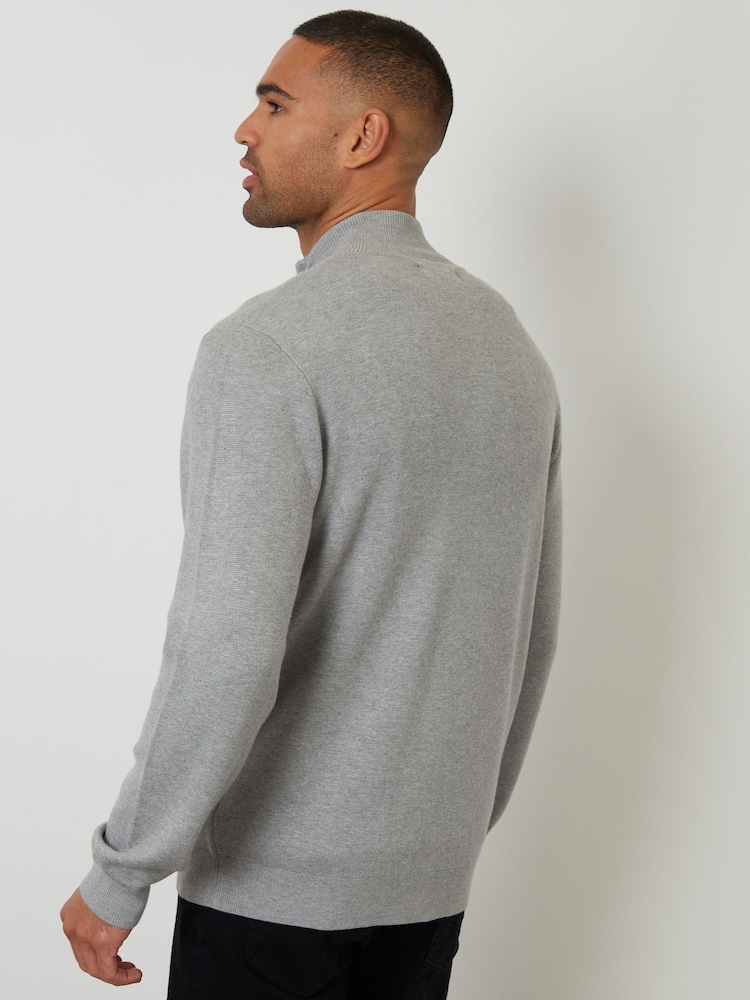 Threadbare Light Grey Zip-Through Funnel Neck Knitted Cardigan - Image 2 of 5 Threadbare Light Grey Zip-Through Funnel Neck Knitted Cardigan - Image 2 of 5