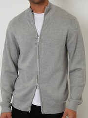 Açıq Boz - İpli Zip-Through Huni Boyun Trikotaj Hırka - 5şəkildən 4 şəkil