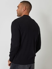 Threadbare Black Textured Knit Quarter Zip Polo Jumper - Image 2 of 6