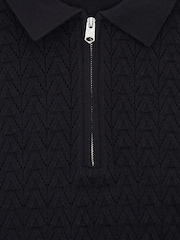 Threadbare Black Textured Knit Quarter Zip Polo Jumper - Image 5 of 6
