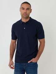 Threadbare Blue Basket Stitch Knitted Polo Shirt - Image 1 of 4