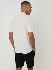 Threadbare Cream Basket Stitch Knitted Polo Shirt - Image 2 of 5